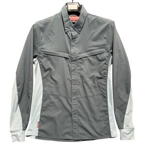 Simms Fishing Shirt Mens Small  Vented Gray  Blue Ripstop Snap Front Long Sleeve